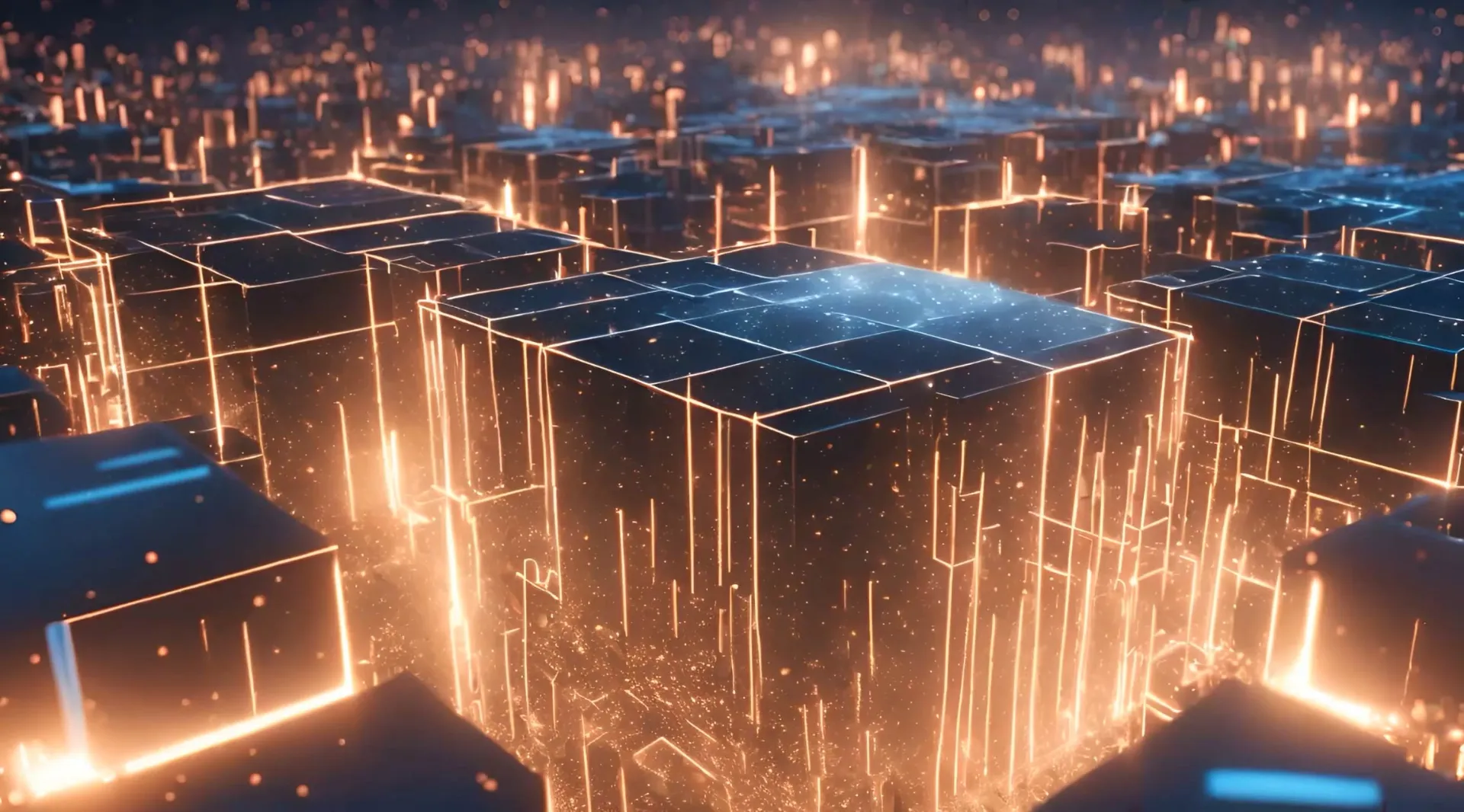 Glowing Futuristic Digital City Blocks